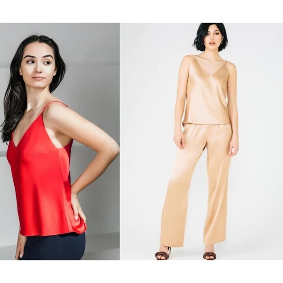 Chloe Kristyn Size S Bettina Benson Camille Red Satin Holiday Party Cami NEW Top - Picture 5 of 14